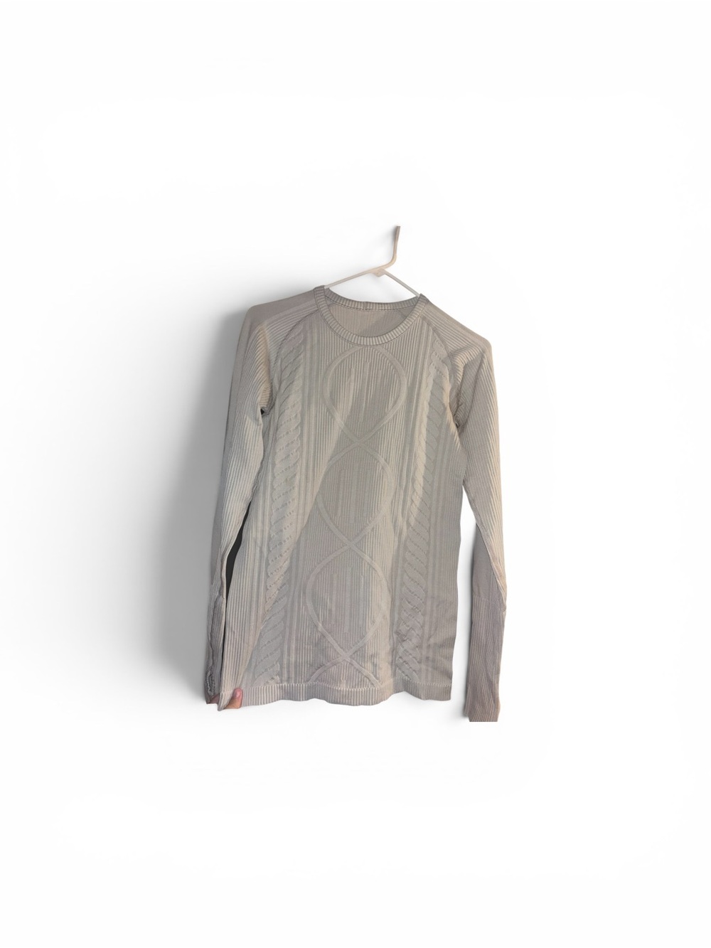 Lululemon greyish blue long sleeve thermal 

very comfy :) also has thumb holes